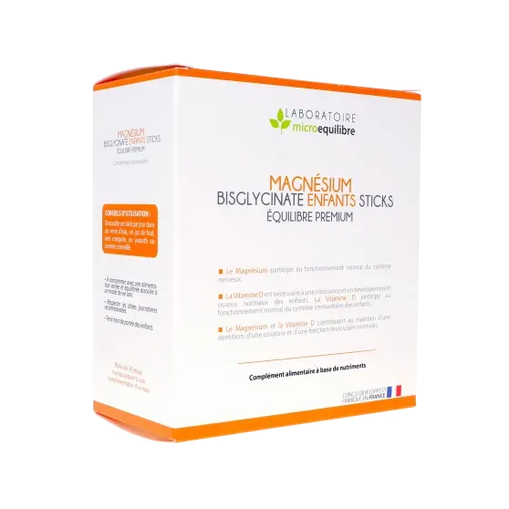 Laboratoire microéquilibre Magnésium Bisglycinate Enfants Sticks premium sachet box